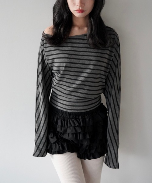 SANSeLF（サンセルフ）の「【SANSeLF】ワンショルダーボーダーコンパクトトップス saw25a082（その他トップス・レディース・グレー・FREE）」の5枚目の写真