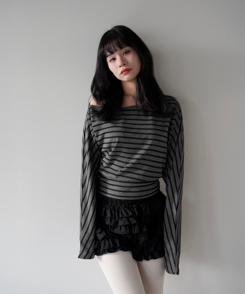 SANSeLF（サンセルフ）の「【SANSeLF】ワンショルダーボーダーコンパクトトップス saw25a082（その他トップス・レディース・グレー・FREE）」の4枚目の写真