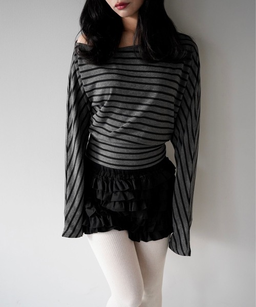 SANSeLF（サンセルフ）の「【SANSeLF】ワンショルダーボーダーコンパクトトップス saw25a082（その他トップス・レディース・グレー・FREE）」の6枚目の写真