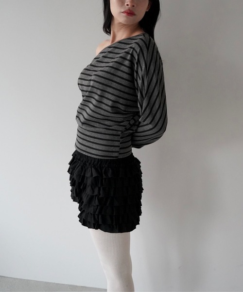 SANSeLF（サンセルフ）の「【SANSeLF】ワンショルダーボーダーコンパクトトップス saw25a082（その他トップス・レディース・グレー・FREE）」の7枚目の写真