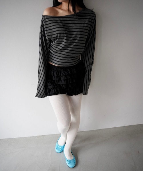 SANSeLF（サンセルフ）の「【SANSeLF】ワンショルダーボーダーコンパクトトップス saw25a082（その他トップス・レディース・グレー・FREE）」の8枚目の写真