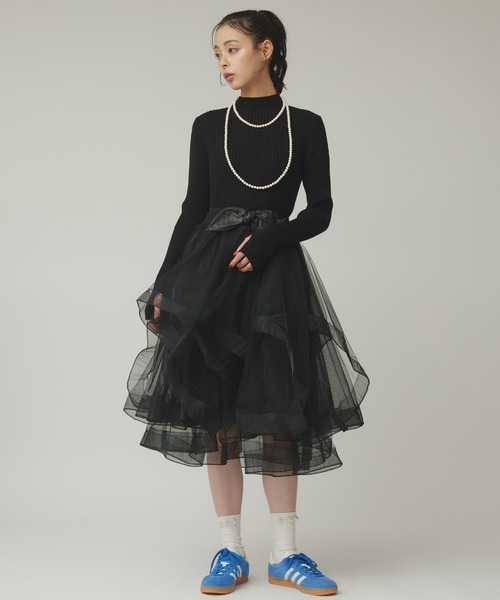 Narcissus（ナルシス）の「モックネックリブトップス（ニット/セーター・レディース・ブラック/グレー・FREE）」の3枚目の写真