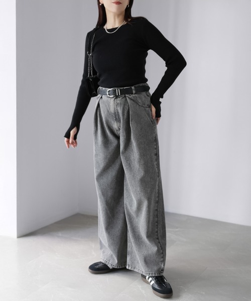 Riberry(リベリー)の「デニムタックカーブパンツ(デニムパンツ・レディース・ブルー/ブラック/ネイビー・FREE)」の6枚目の写真