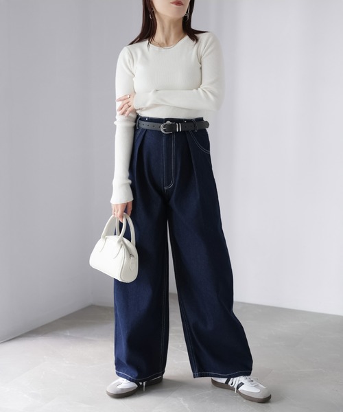 Riberry(リベリー)の「デニムタックカーブパンツ(デニムパンツ・レディース・ブルー/ブラック/ネイビー・FREE)」の19枚目の写真