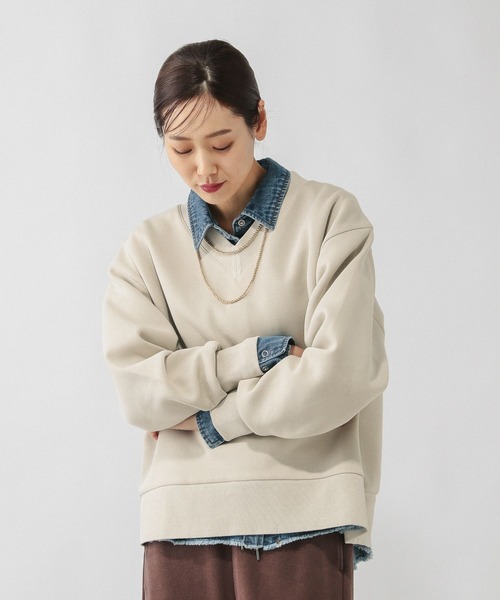 GLOBAL WORK（グローバルワーク）の「加工ダンボールVネックプルオーバー/643004（スウェット・レディース・サックスブルー系/グレイッシュベージュ/スミクロ・LARGE/MEDIUM）」の20枚目の写真