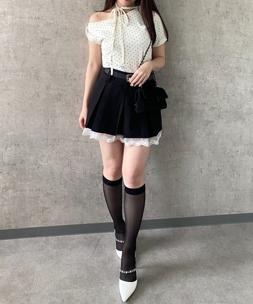 Mejoul(メジュール)の「【2026春夏新作】3wayドット柄アシンメトリーオフショルダーレースアップ Tシャツ(Tシャツ/カットソー・レディース・ピンク/ホワイト/ブラック・L/M)」の19枚目の写真