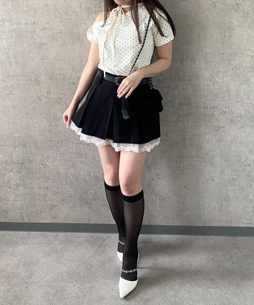 Mejoul(メジュール)の「【2026春夏新作】3wayドット柄アシンメトリーオフショルダーレースアップ Tシャツ(Tシャツ/カットソー・レディース・ピンク/ホワイト/ブラック・L/M)」の20枚目の写真