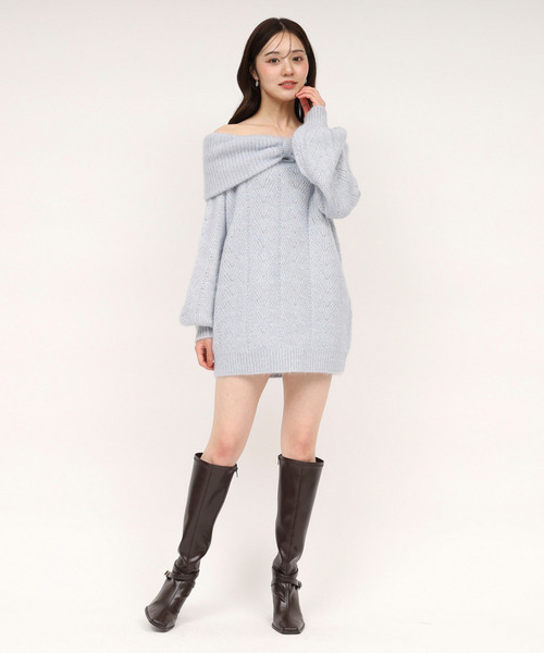 ROYAL PARTY(ロイヤルパーティー)の「ビッグリボンオフショルニットミニワンピース(ワンピース・レディース・ブルー/オフホワイト/ベージュ・FREE)」の10枚目の写真