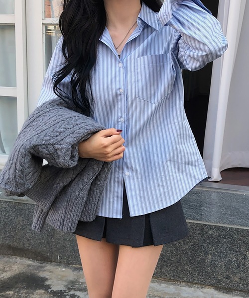 Girly Doll(ガーリードール)の「ストライプポケットシャツ(シャツ/ブラウス・レディース・ピンク/ブルー・F)」の2枚目の写真