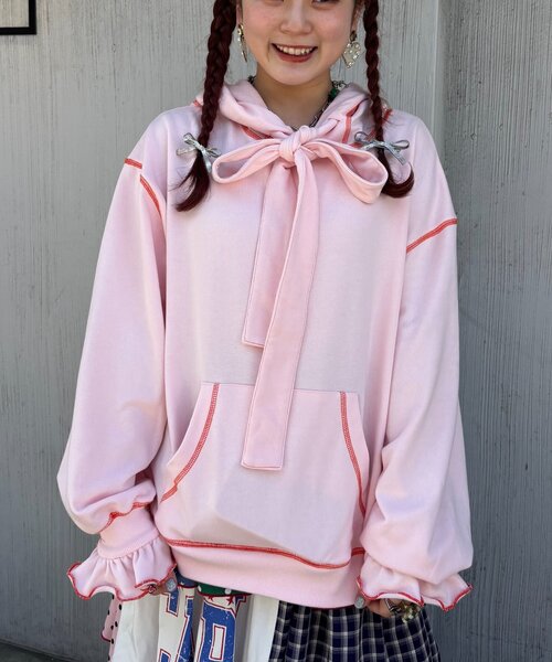 HELLO.SANFRANCISCO（ハローサンフランシスコ）の「【HELLO.SANFRANCISCO】ビッグリボン裏毛パーカー（パーカー・レディース・グレー/イエロー/ピンク・ONE SIZE）」の17枚目の写真
