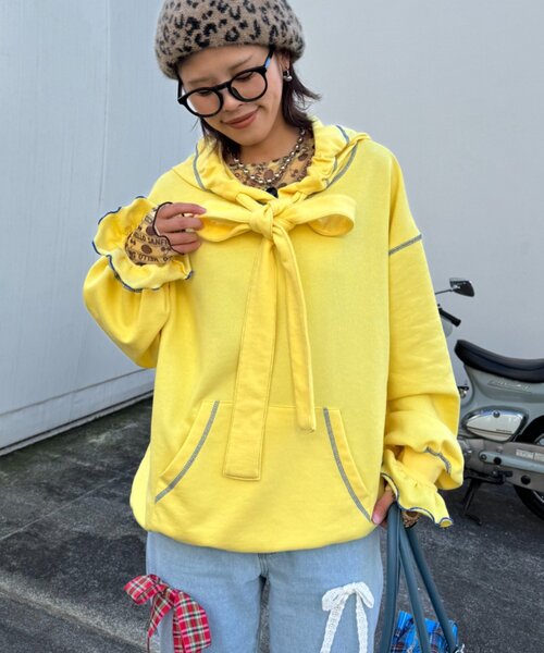 HELLO.SANFRANCISCO（ハローサンフランシスコ）の「【HELLO.SANFRANCISCO】ビッグリボン裏毛パーカー（パーカー・レディース・グレー/イエロー/ピンク・ONE SIZE）」の8枚目の写真