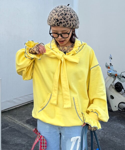 HELLO.SANFRANCISCO（ハローサンフランシスコ）の「【HELLO.SANFRANCISCO】ビッグリボン裏毛パーカー（パーカー・レディース・グレー/イエロー/ピンク・ONE SIZE）」の9枚目の写真