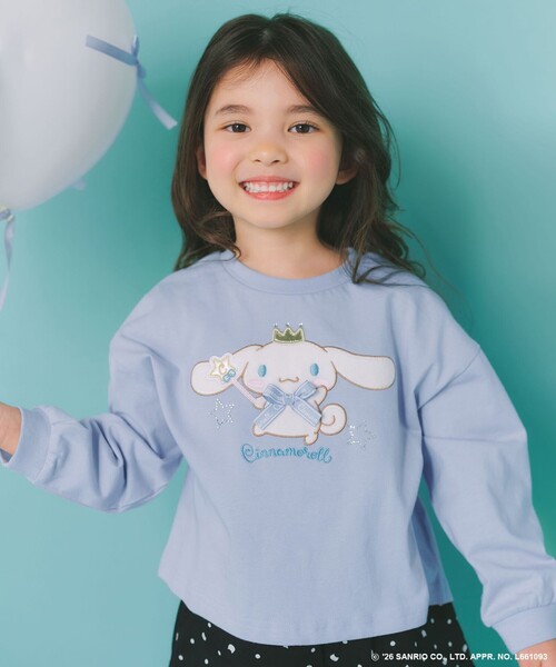 新品65066 65070 65062シナモロールシナモンLサイズ綿100％長袖 シナモロール×ANY KIDS】アップリケ 長袖Tシャツ（Tシャツ/カットソー