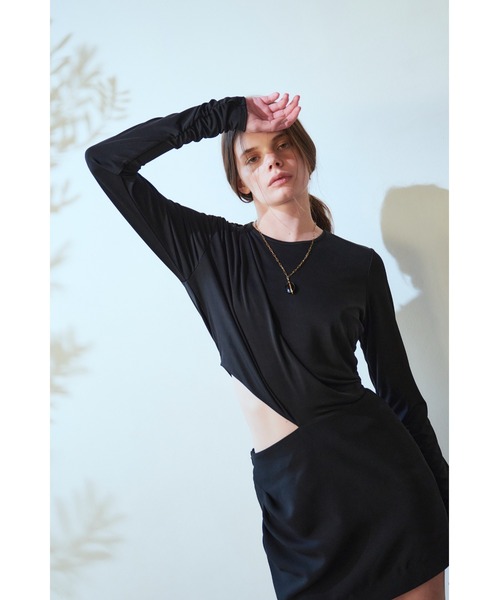 Estella.K(エステラケー)の「Jillian Cut-out Dress サイドカットアウトジャージ―ドレス(ワンピース・レディース・ブラック・FREE)」の6枚目の写真
