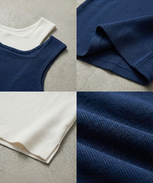 qualite（カリテ）の「【前後で着用可能！新色追加】2WAYスクエアノースリーブニット/インナー/春服/夏服/オフィスカジュアル（タンクトップ・レディース・ブルー/オフホワイト/ブラック・フリー）」の5枚目の写真