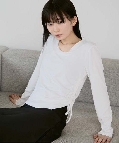 Siel（シエル）の「サイドギャザートップス（Tシャツ/カットソー・レディース・ホワイト/ブラック/グレー・FREE）」の9枚目の写真