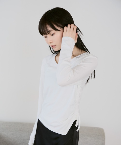 Siel（シエル）の「サイドギャザートップス（Tシャツ/カットソー・レディース・ホワイト/ブラック/グレー・FREE）」の11枚目の写真