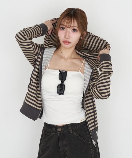 RAY CASSIN（レイカズン）の「【セットアップで着られる】ボーダーパーカー（パーカー・レディース・ホワイト系その他2/グレー系その他2/ベージュ系その他2・FREE）」の11枚目の写真