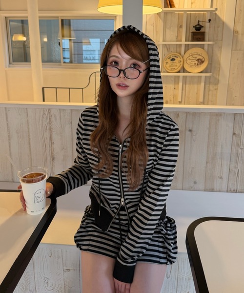 RAY CASSIN（レイカズン）の「【セットアップで着られる】ボーダーパーカー（パーカー・レディース・ホワイト系その他2/グレー系その他2/ベージュ系その他2・FREE）」の12枚目の写真