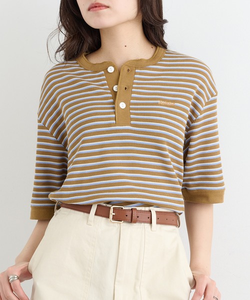 Healthknit（ヘルスニット）の「【Healthknit】26SS Multi Border Waffle Henleyneck S/S 679S（Tシャツ/カットソー・レディース・アイボリー系1/ライム/ブラウン系1・FREE）」の14枚目の写真