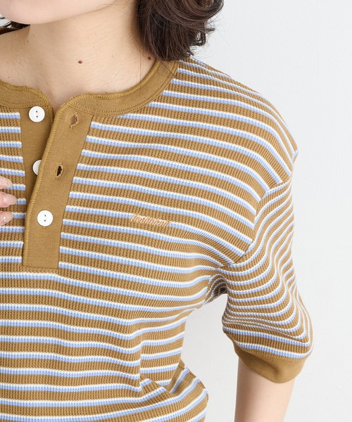 Healthknit（ヘルスニット）の「【Healthknit】26SS Multi Border Waffle Henleyneck S/S 679S（Tシャツ/カットソー・レディース・アイボリー系1/ライム/ブラウン系1・FREE）」の18枚目の写真
