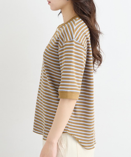 Healthknit（ヘルスニット）の「【Healthknit】26SS Multi Border Waffle Henleyneck S/S 679S（Tシャツ/カットソー・レディース・アイボリー系1/ライム/ブラウン系1・FREE）」の16枚目の写真
