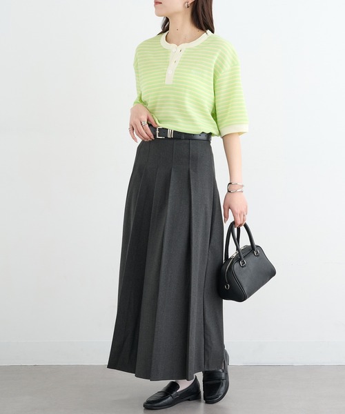Healthknit（ヘルスニット）の「【Healthknit】26SS Multi Border Waffle Henleyneck S/S 679S（Tシャツ/カットソー・レディース・アイボリー系1/ライム/ブラウン系1・FREE）」の8枚目の写真
