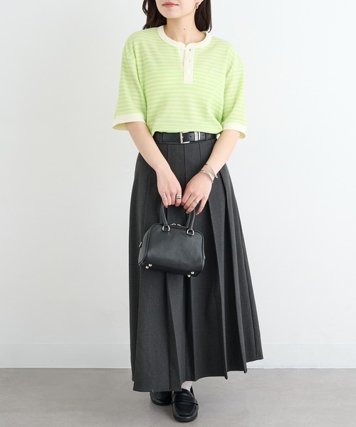 Healthknit（ヘルスニット）の「【Healthknit】26SS Multi Border Waffle Henleyneck S/S 679S（Tシャツ/カットソー・レディース・アイボリー系1/ライム/ブラウン系1・FREE）」の7枚目の写真