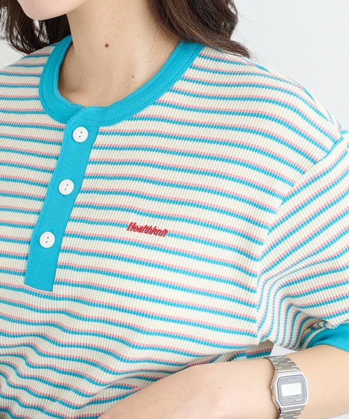 Healthknit（ヘルスニット）の「【Healthknit】26SS Multi Border Waffle Henleyneck S/S 679S（Tシャツ/カットソー・レディース・アイボリー系1/ライム/ブラウン系1・FREE）」の11枚目の写真