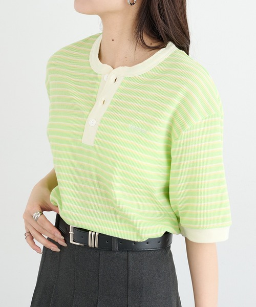 Healthknit（ヘルスニット）の「【Healthknit】26SS Multi Border Waffle Henleyneck S/S 679S（Tシャツ/カットソー・レディース・アイボリー系1/ライム/ブラウン系1・FREE）」の22枚目の写真