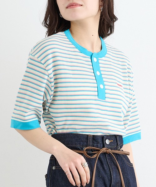 Healthknit（ヘルスニット）の「【Healthknit】26SS Multi Border Waffle Henleyneck S/S 679S（Tシャツ/カットソー・レディース・アイボリー系1/ライム/ブラウン系1・FREE）」の21枚目の写真
