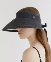 HALDEN(�n���f��)��mesh ribbon logo pendant raffia sun visor (C008_black)(�T���o�C�U�[)