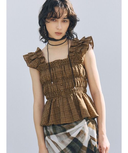 LAGUNAMOON(ラグナムーン)の「シアーチェックシャーリングブラウス 【夏服】【レイヤードトップス】(シャツ/ブラウス・レディース・ネイビー/ブラウン/ホワイト・FREE)」の12枚目の写真