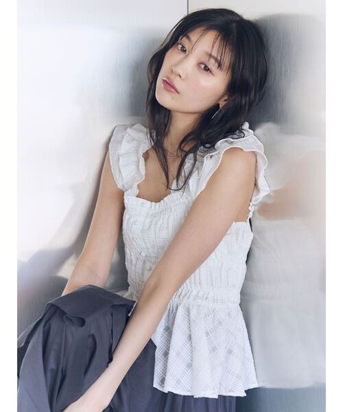 LAGUNAMOON(ラグナムーン)の「シアーチェックシャーリングブラウス 【夏服】【レイヤードトップス】(シャツ/ブラウス・レディース・ネイビー/ブラウン/ホワイト・FREE)」の16枚目の写真