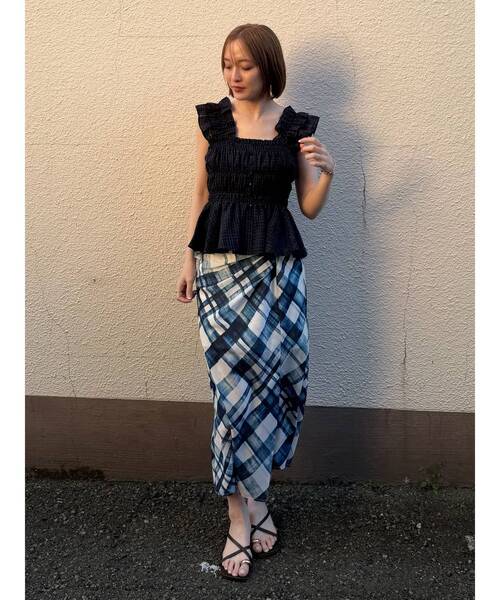 LAGUNAMOON(ラグナムーン)の「シアーチェックシャーリングブラウス 【夏服】【レイヤードトップス】(シャツ/ブラウス・レディース・ネイビー/ブラウン/ホワイト・FREE)」の16枚目の写真