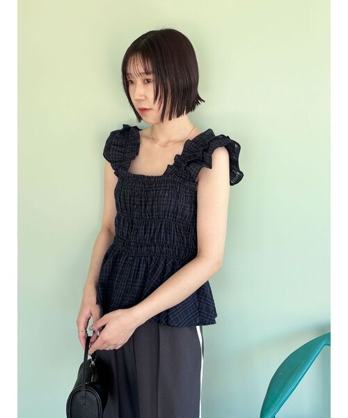 LAGUNAMOON(ラグナムーン)の「シアーチェックシャーリングブラウス 【夏服】【レイヤードトップス】(シャツ/ブラウス・レディース・ネイビー/ブラウン/ホワイト・FREE)」の21枚目の写真