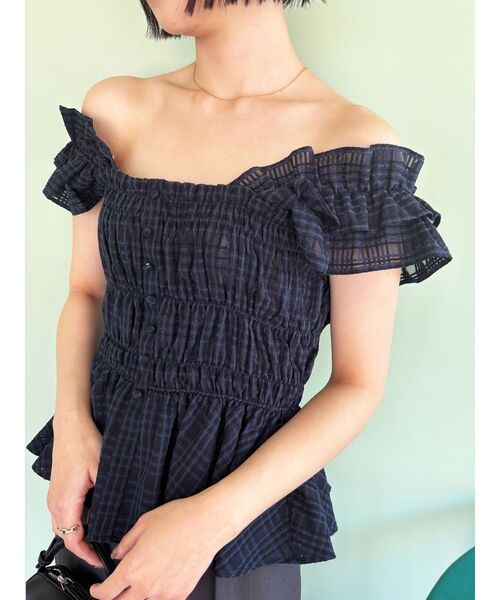 LAGUNAMOON(ラグナムーン)の「シアーチェックシャーリングブラウス 【夏服】【レイヤードトップス】(シャツ/ブラウス・レディース・ネイビー/ブラウン/ホワイト・FREE)」の22枚目の写真