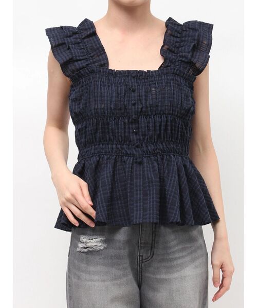LAGUNAMOON(ラグナムーン)の「シアーチェックシャーリングブラウス 【夏服】【レイヤードトップス】(シャツ/ブラウス・レディース・ネイビー/ブラウン/ホワイト・FREE)」の14枚目の写真