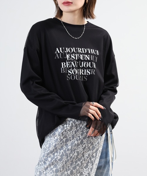 hunch(ハンチ)の「hunch チュールレイヤードロンT(Tシャツ/カットソー・レディース・オフホワイト/ブラック/ライトベージュ・FREE)」の12枚目の写真