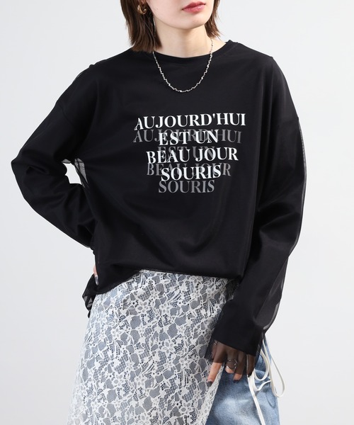 hunch(ハンチ)の「hunch チュールレイヤードロンT(Tシャツ/カットソー・レディース・オフホワイト/ブラック/ライトベージュ・FREE)」の15枚目の写真