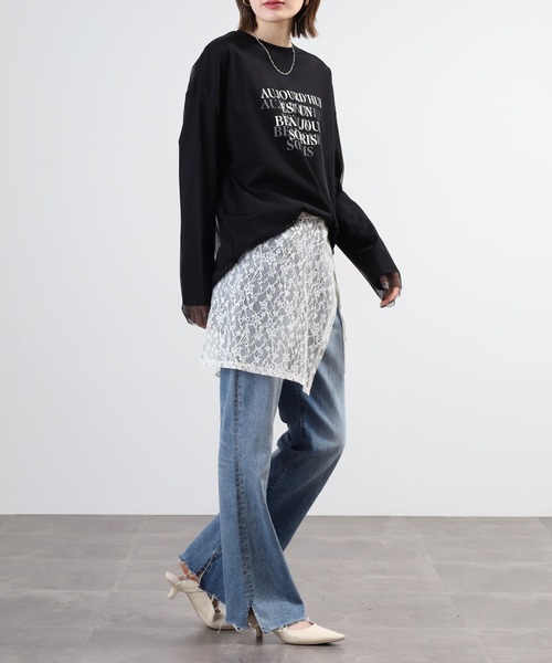 hunch(ハンチ)の「hunch チュールレイヤードロンT(Tシャツ/カットソー・レディース・オフホワイト/ブラック/ライトベージュ・FREE)」の18枚目の写真