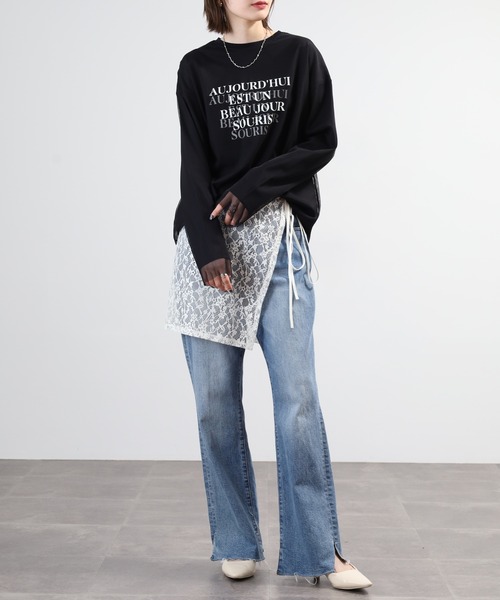 hunch(ハンチ)の「hunch チュールレイヤードロンT(Tシャツ/カットソー・レディース・オフホワイト/ブラック/ライトベージュ・FREE)」の17枚目の写真