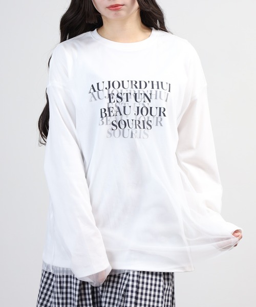 hunch(ハンチ)の「hunch チュールレイヤードロンT(Tシャツ/カットソー・レディース・オフホワイト/ブラック/ライトベージュ・FREE)」の6枚目の写真