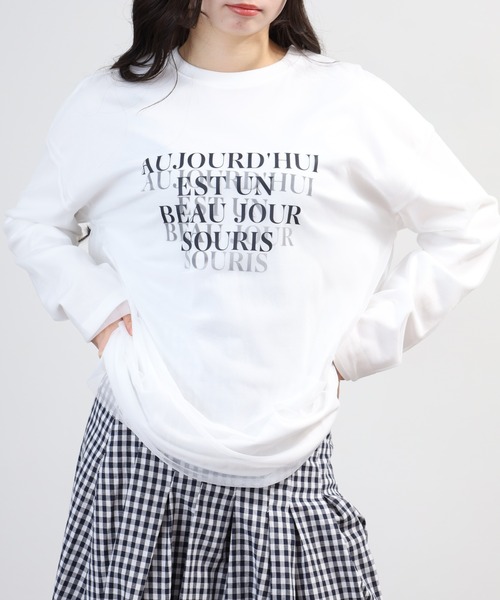 hunch(ハンチ)の「hunch チュールレイヤードロンT(Tシャツ/カットソー・レディース・オフホワイト/ブラック/ライトベージュ・FREE)」の9枚目の写真