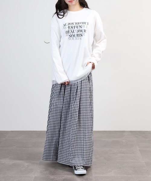 hunch(ハンチ)の「hunch チュールレイヤードロンT(Tシャツ/カットソー・レディース・オフホワイト/ブラック/ライトベージュ・FREE)」の10枚目の写真