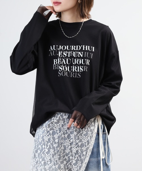 hunch(ハンチ)の「hunch チュールレイヤードロンT(Tシャツ/カットソー・レディース・オフホワイト/ブラック/ライトベージュ・FREE)」の16枚目の写真