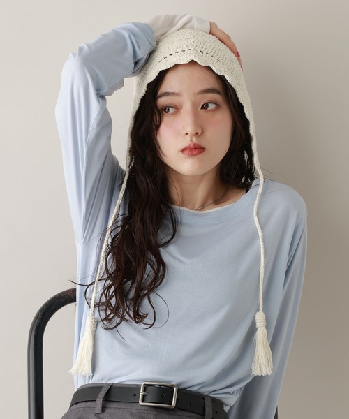 RAGEBLUE（レイジブルー）の「クロシェ編みボンネット（ニットキャップ/ビーニー・レディース・ブルー/ホワイト・FREE）」の8枚目の写真