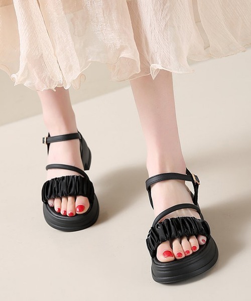Miniministore（ミニミニストア）の「厚底サンダル 太ヒールフリルサンダル美脚（サンダル・レディース・アイボリー/ブラック・24.5cm/24.0cm/23.5cm/23.0cm/22.5cm）」の19枚目の写真