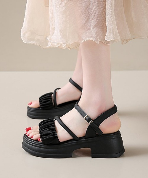Miniministore（ミニミニストア）の「厚底サンダル 太ヒールフリルサンダル美脚（サンダル・レディース・アイボリー/ブラック・24.5cm/24.0cm/23.5cm/23.0cm/22.5cm）」の21枚目の写真
