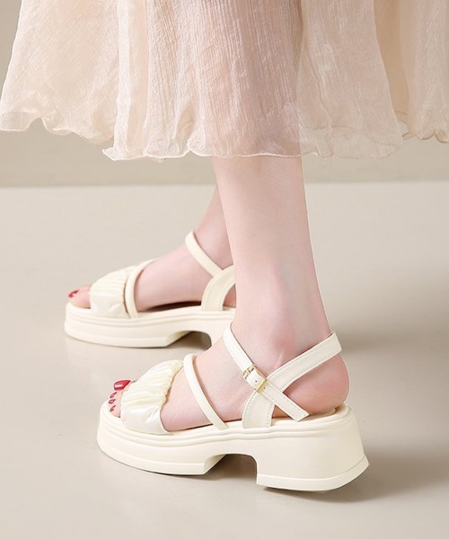 Miniministore（ミニミニストア）の「厚底サンダル 太ヒールフリルサンダル美脚（サンダル・レディース・アイボリー/ブラック・24.5cm/24.0cm/23.5cm/23.0cm/22.5cm）」の8枚目の写真